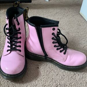 Dr. Martens Pink Combat Moto Boots with Glossy Finish